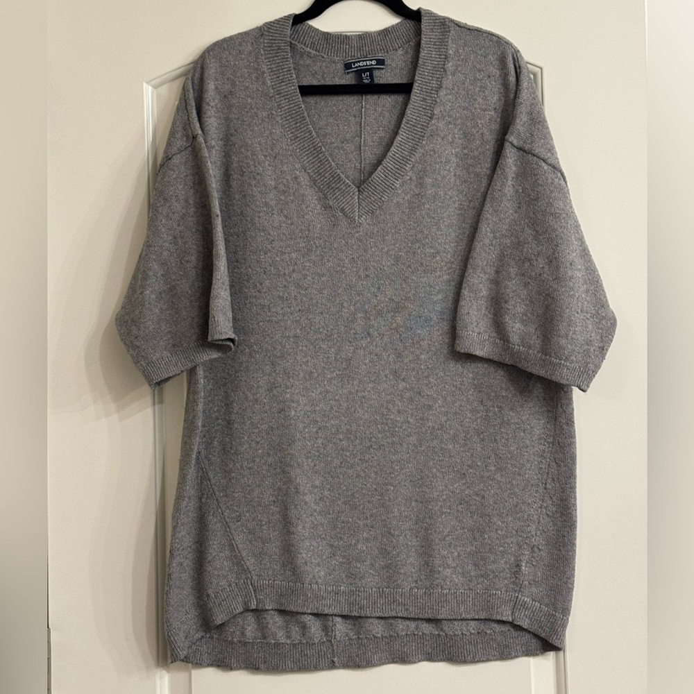Lands' End Wool Blend Gray Knit Sweater Tunic, oversized long, Size 14-16